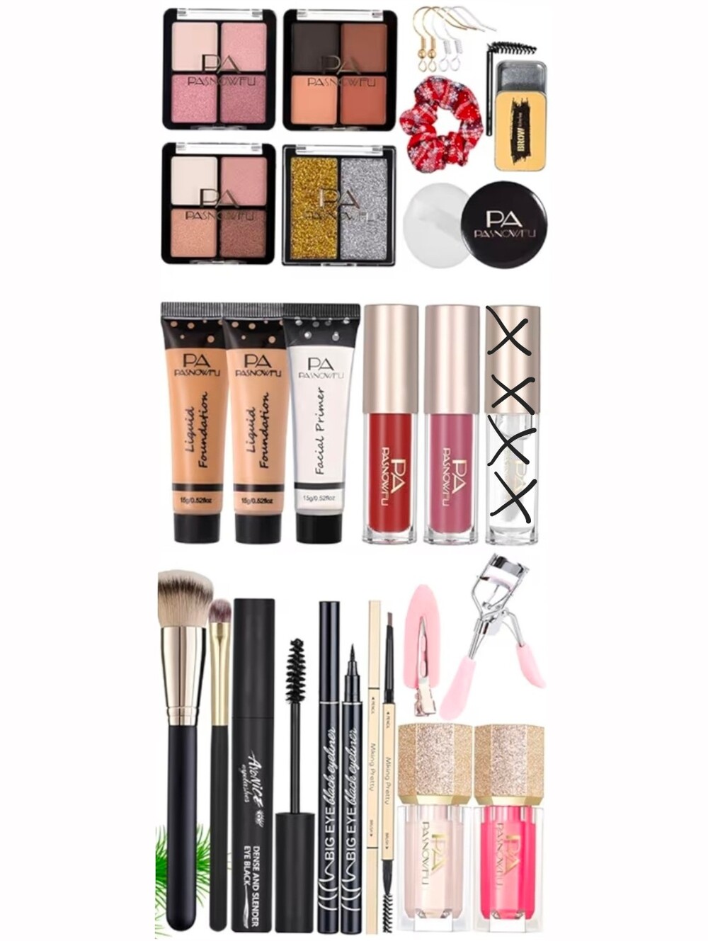 Full Face Makeup Set Mascara Lipstick Blush Eyeliner Eye Shadow Brush